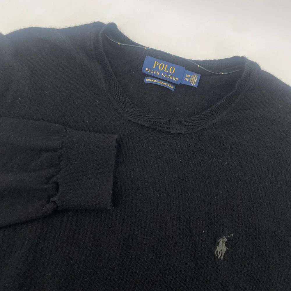 Polo Ralph Lauren Sweater Men 2XB Black Washable Merino Wool Crewneck Pony Logo